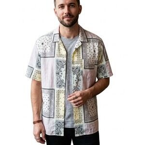Zara Shirt Men's Multicolor Paisley Paschwork Short Sleeve Button up Size M
